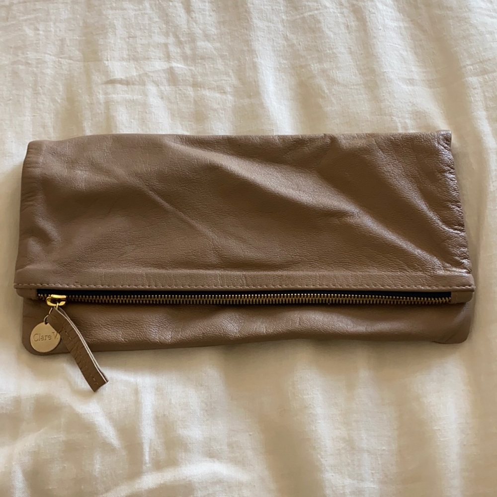 Clare V tan leather fold over clutch
